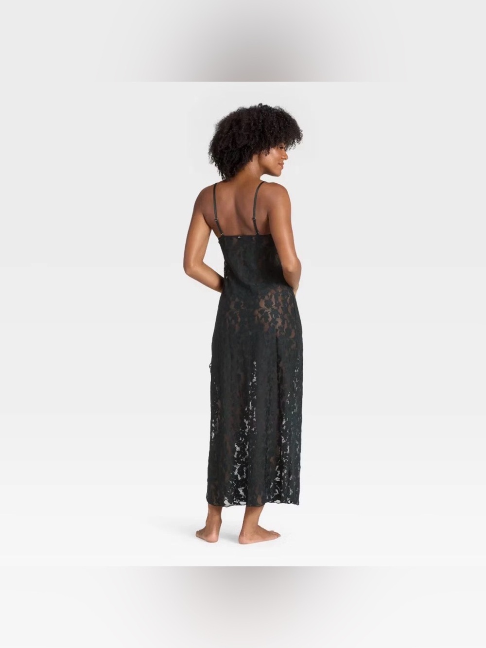 NWT Auden black lace sexy full length lingerie nightgown adjustable straps Med - Picture 3 of 8